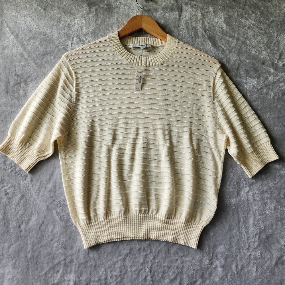 Madewell Womens Short Sleeve Size Medium Textural Stitch Crewneck Sweater Cream - Picture 9 of 10